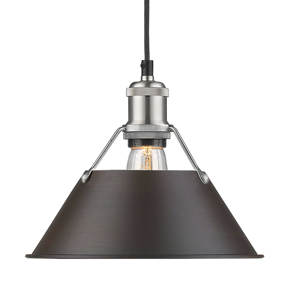 Yep by Golden Lighting Orwell 1-light 10in Pendant in Pewter and Rubbed Bronze shade